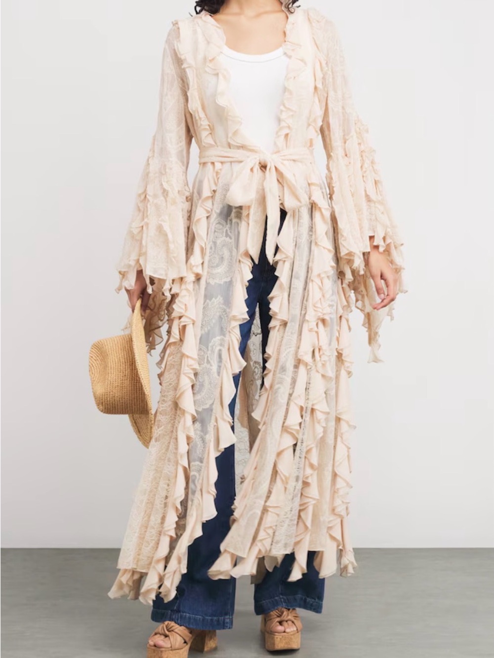 ALICE + OLIVIA Ruffle Cher Maxi Robe in beige - Picture 2 of 6